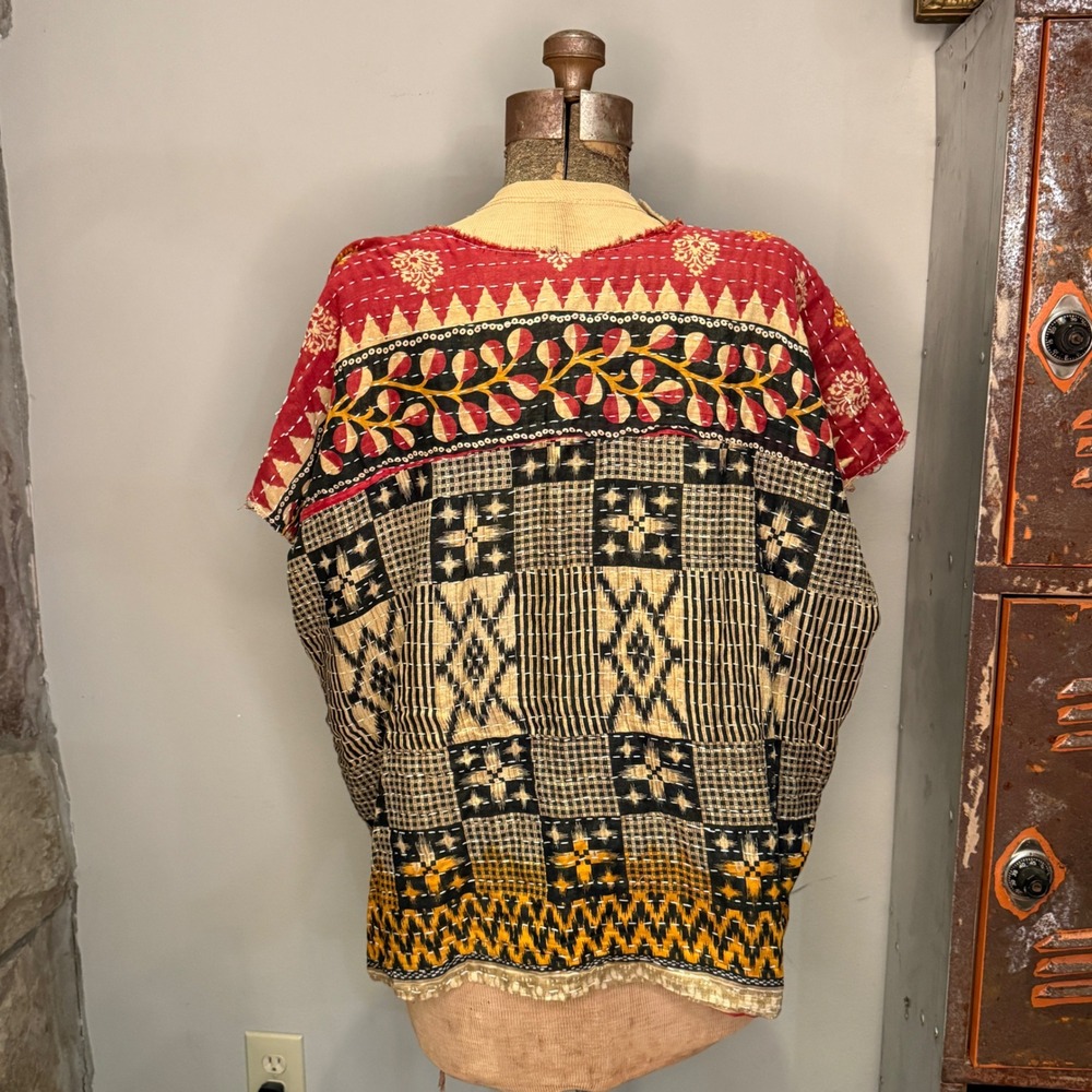 Kantha Tunic Top Reversible Boho Hippie Recycled Sari One Size Artsy Funky - Picture 3 of 8